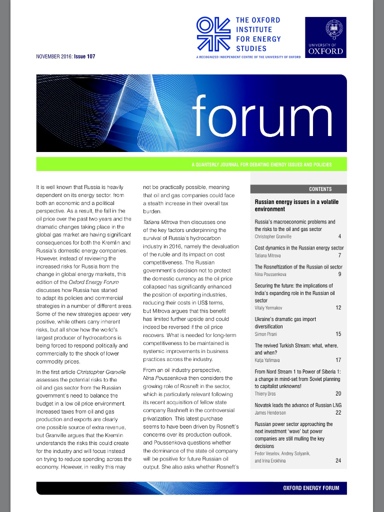 Oxford Energy Forum – Russian energy issues in a volatile environment – Issue 107