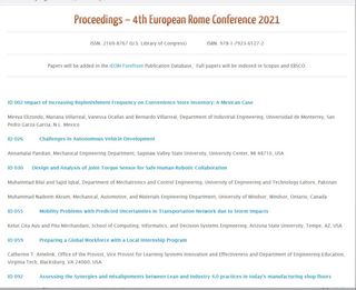 Proceedings of the International Conference on Industrial Engineering and Operations Management. Proceedings - 4th European Rome Conference 2021